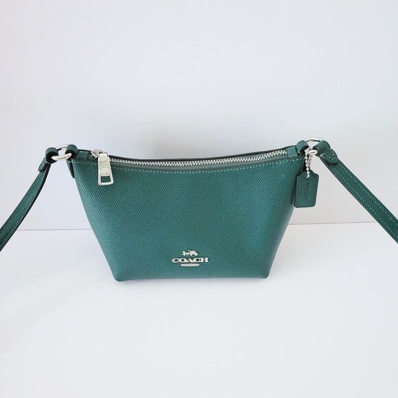 Coach CW336 Zip Crossbody Crossgrain Leather Small Handbag Emerald Green - Picture 1 of 7